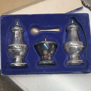 Silver Salt and Pepper Shaker Set with Spoon